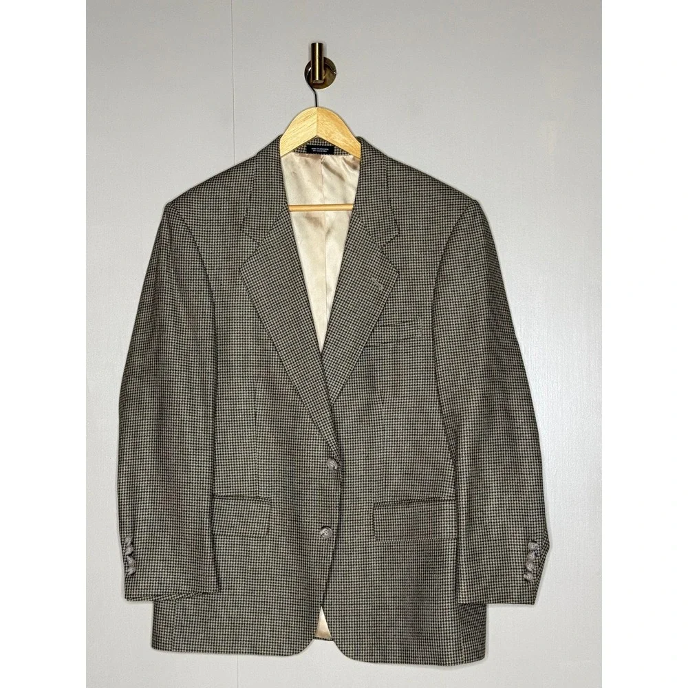 Silk Wool Houndstooth Blazer Mens 38S Robert Stock Sport Coat